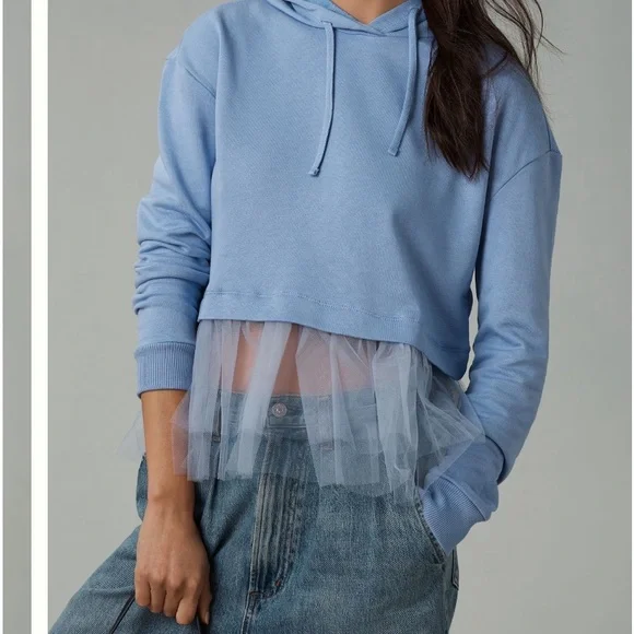 Pilcro Tulle-hem Short-sleeve hoodie - Picture 4 of 12